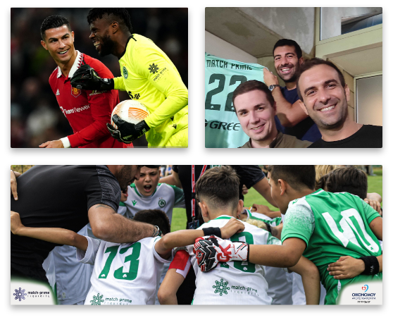 A collage of  3 photos of the Omonoia football team with its sponsors from Match-Prime Liquidity