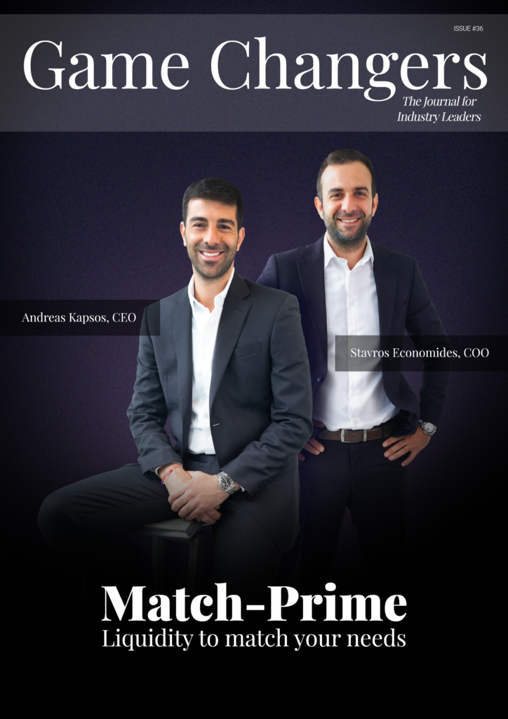 The cover of the Game Changers Magazine featuring Andreas Kapsos and Stavros Economides from Match-Prime